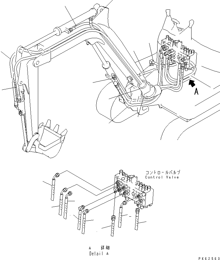 Схема запчастей Komatsu PC03-2-A - ЛИНИЯ АКТУАТОРА (/) (РУКОЯТЬ¤ ПОВОРОТ СТРЕЛЫ¤ СТРЕЛА¤ ЦИЛИНДР КОВША)(ДЛЯ УДЛИНН. РУКОЯТИ) ГИДРАВЛИКА