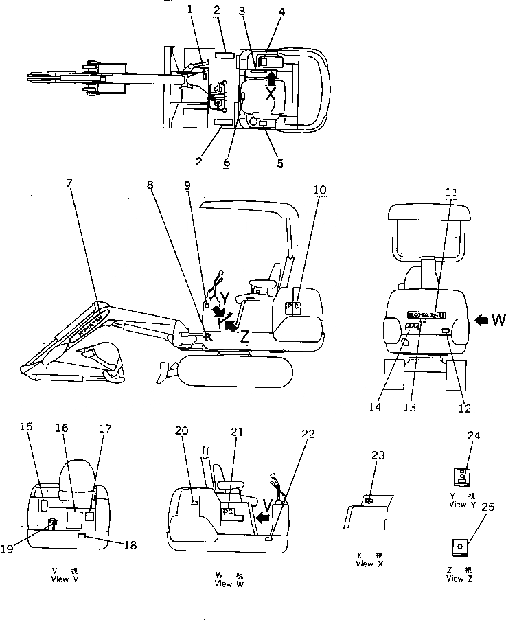 Схема запчастей Komatsu PC05-7 - МАРКИРОВКА (-WAY QUICK SHIFTER) (ЯПОН.)(№8-99) МАРКИРОВКА