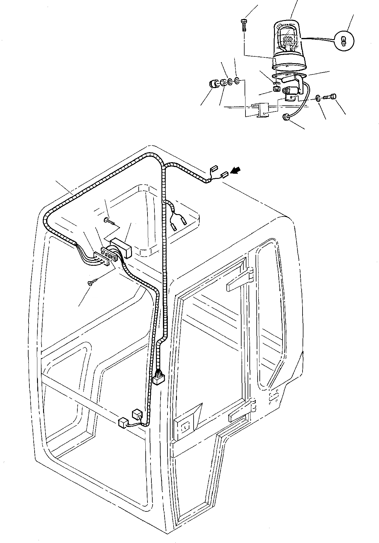 Схема запчастей Komatsu PC05-7 - ЭЛЕКТРИКА (КАБИНА) ЧАСТИ КОРПУСА И КАБИНА