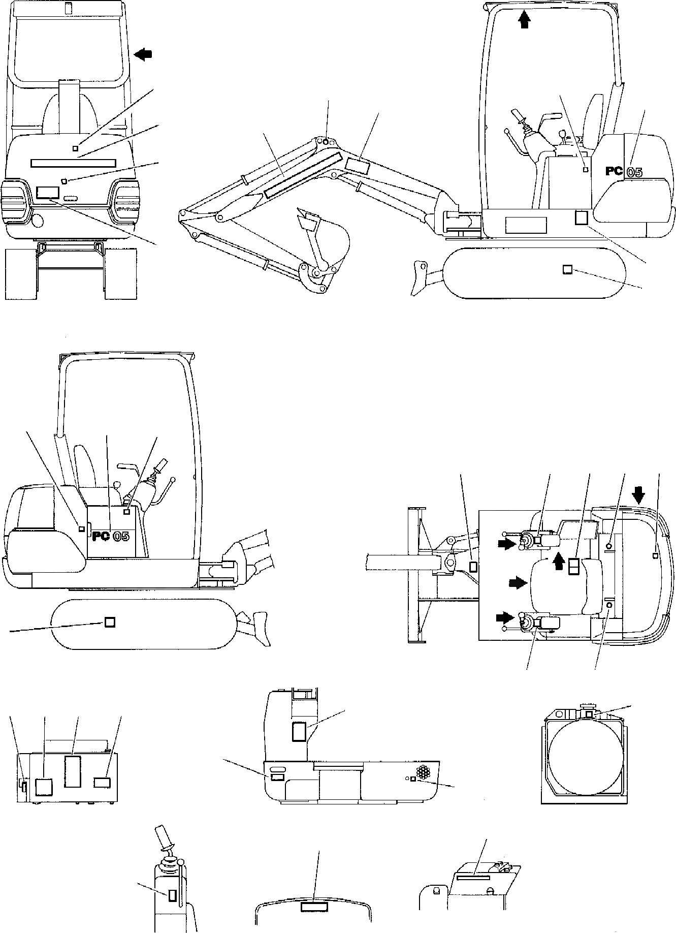 Схема запчастей Komatsu PC05-7 - МАРКИРОВКА (НАВЕС) МАРКИРОВКА