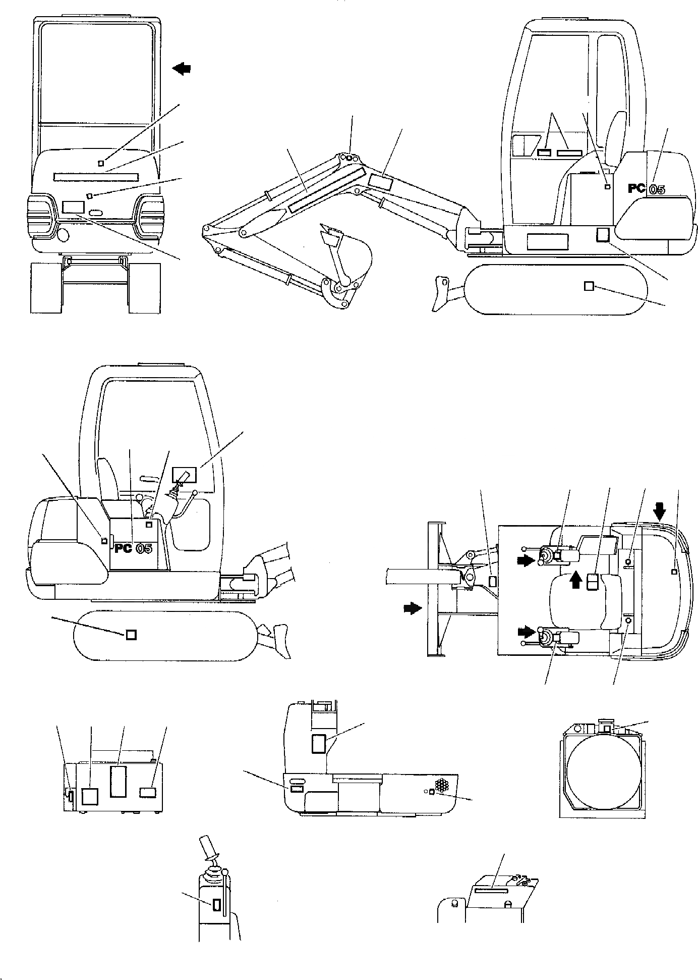 Схема запчастей Komatsu PC05-7 - МАРКИРОВКА (КАБИНА) МАРКИРОВКА