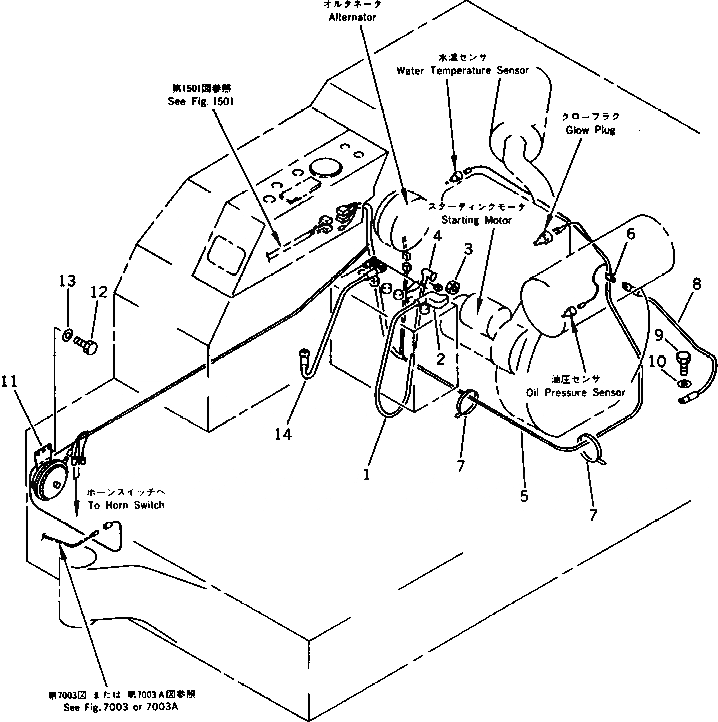 Схема запчастей Komatsu PC07-1 - ЭЛЕКТРИКА (/) (ШАССИ ЛИНИЯ)(№-) КОМПОНЕНТЫ ДВИГАТЕЛЯ И ЭЛЕКТРИКА