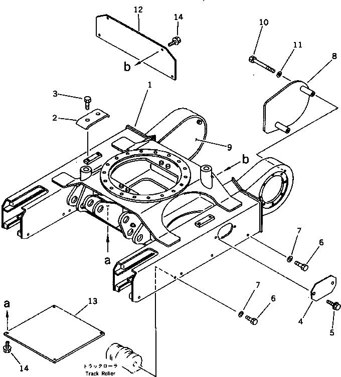 Схема запчастей Komatsu PC07-1 - ГУСЕНИЧНАЯ РАМА (ДЛЯ РЕЗИН. SHOE) ХОДОВАЯ