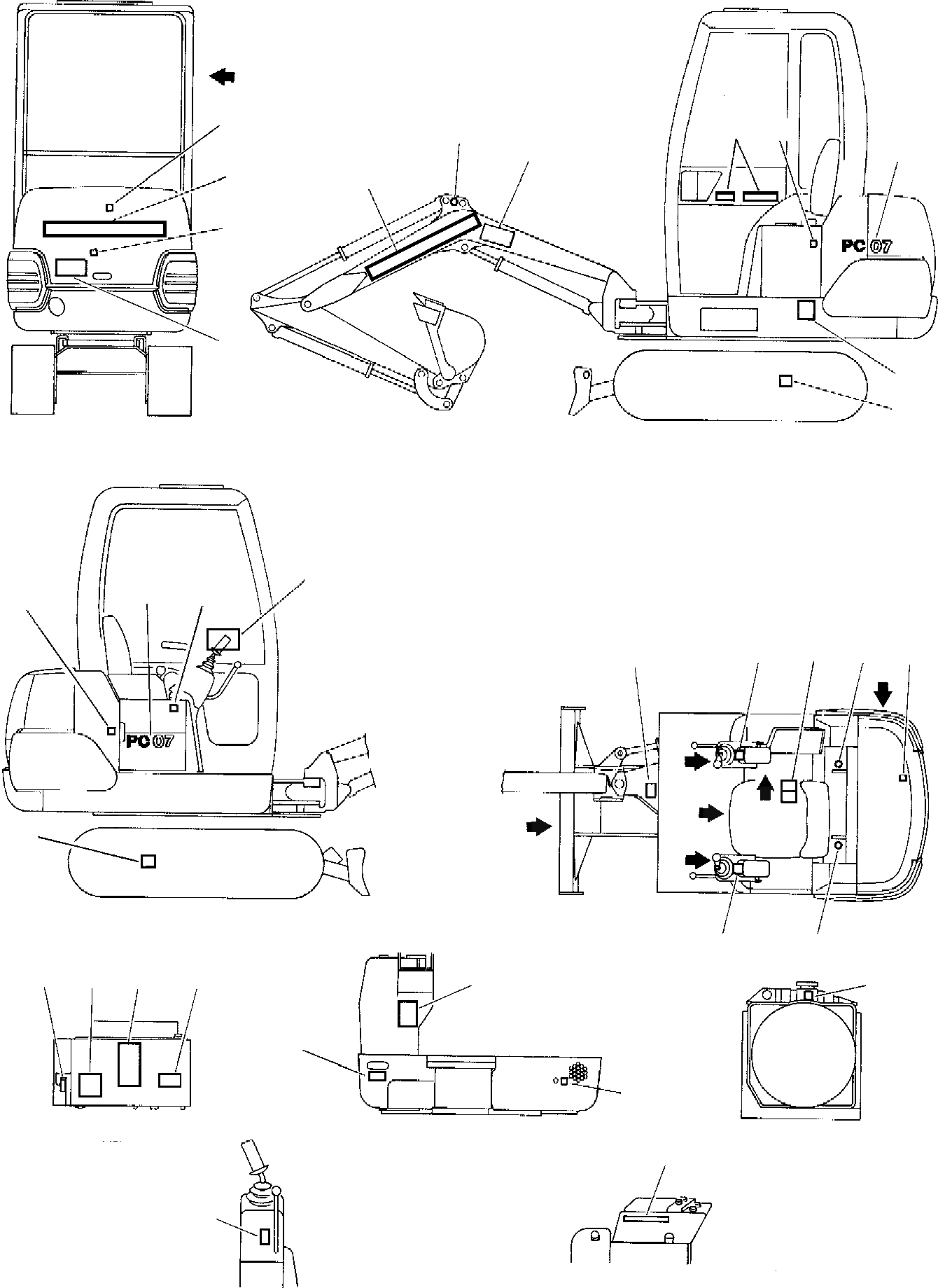 Схема запчастей Komatsu PC07-2 - МАРКИРОВКА (КАБИНА) МАРКИРОВКА