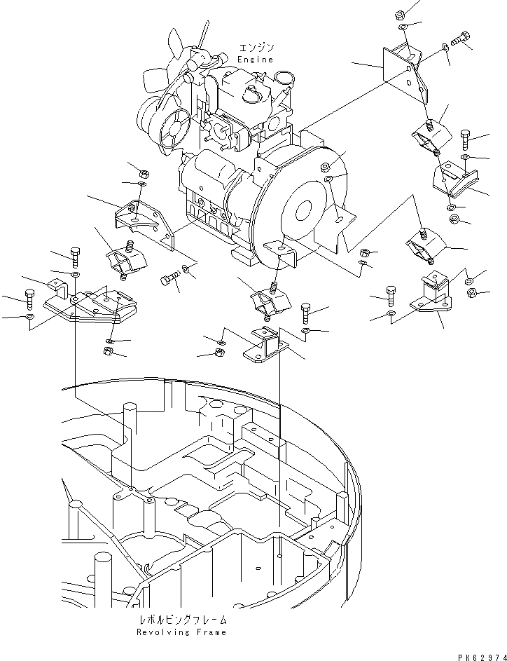 Схема запчастей Komatsu PC08UU-1-A - КРЕПЛЕНИЕ ДВИГАТЕЛЯ (КРЕПЛЕНИЕ) КОМПОНЕНТЫ ДВИГАТЕЛЯ