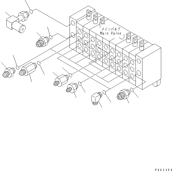Схема запчастей Komatsu PC08UU-1 - ОСНОВН. КЛАПАН (ПАТРУБОК И ПАТРУБОК) ГИДРАВЛИКА