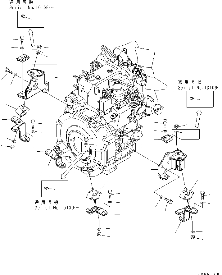 Схема запчастей Komatsu PC09-1-B - КРЕПЛЕНИЕ ДВИГАТЕЛЯ (КОРПУС) КОМПОНЕНТЫ ДВИГАТЕЛЯ