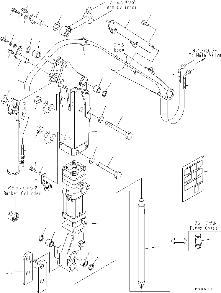 Схема запчастей Komatsu PC09-1 - ГИДРОМОЛОТ РУКОЯТЬ (С ШЛАНГИ ЧАСТИ КОРПУСА) РАБОЧЕЕ ОБОРУДОВАНИЕ