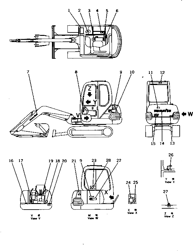 Схема запчастей Komatsu PC10-7 - МАРКИРОВКА (KOMATSU PATTERN) (ЯПОН.) (ДЛЯ КАБИНЫ)(№99-) МАРКИРОВКА