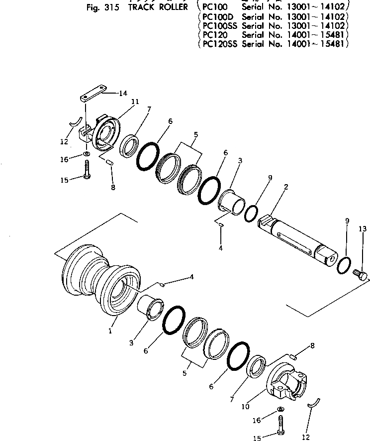 Схема запчастей Komatsu PC100-2 - ОПОРНЫЙ КАТОК(№-) ХОДОВАЯ