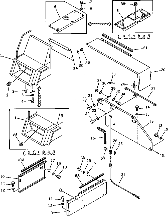 Схема запчастей Komatsu PC100-3 - MACHINERY ОБСТАНОВКА (/)(№.-99) ОСНОВНАЯ РАМА И КАБИНА