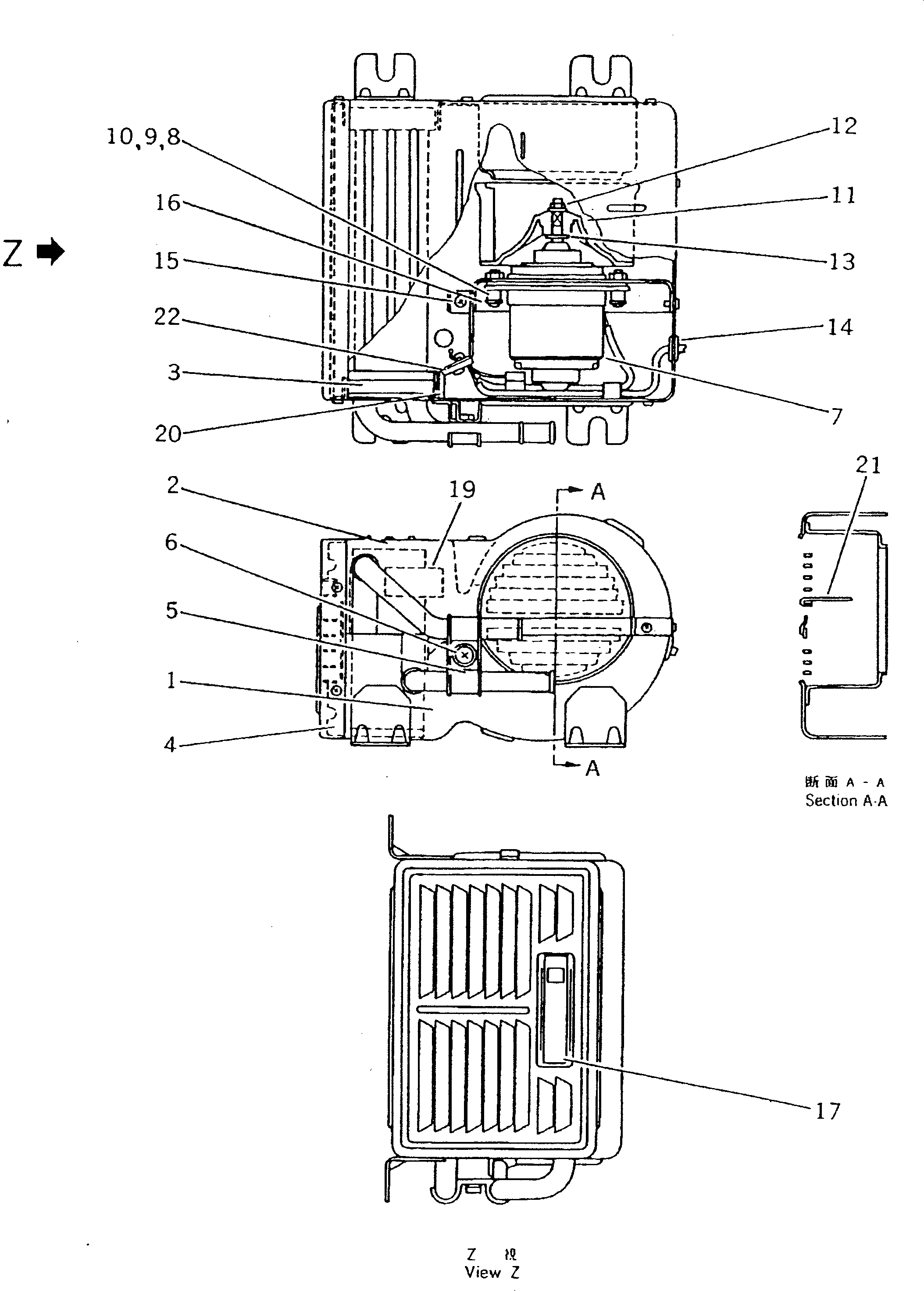 Схема запчастей Komatsu PC100-3 - ОБОГРЕВАТЕЛЬ. ОСНОВНАЯ РАМА И КАБИНА