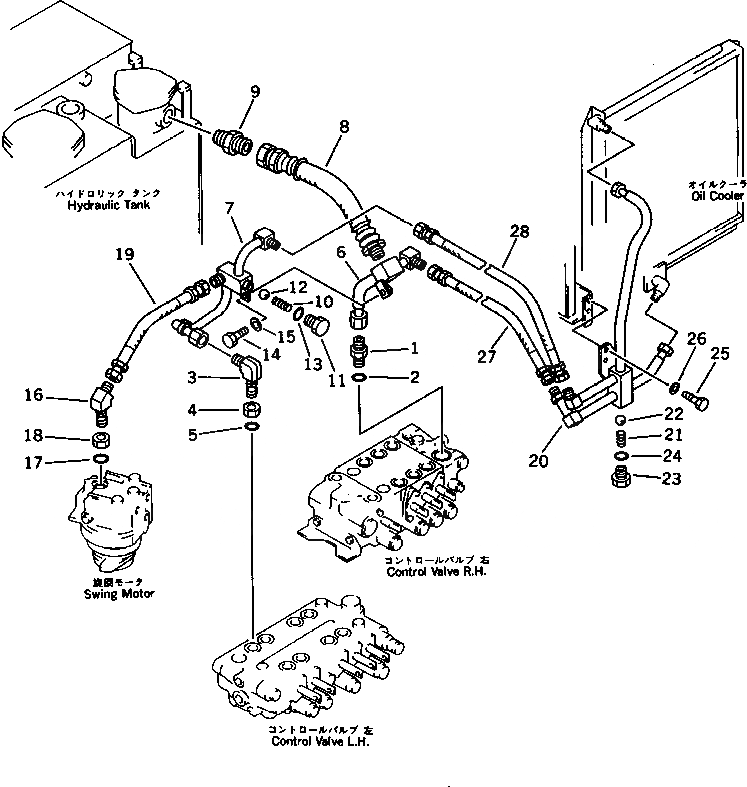 Схема запчастей Komatsu PC100-3 - ГИДРОЛИНИЯ (КЛАПАН - МАСЛООХЛАДИТЕЛЬ - БАК) (/)(№8-.) УПРАВЛ-Е РАБОЧИМ ОБОРУДОВАНИЕМ