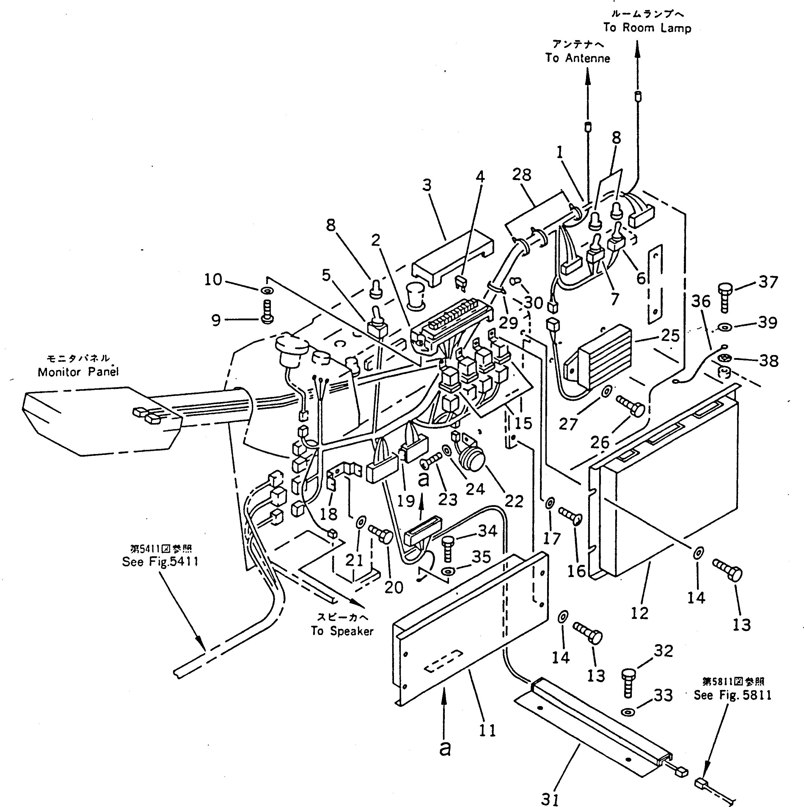 Схема запчастей Komatsu PC100-5 - ЭЛЕКТРИКА (ЛИНИЯ ПАНЕЛИ ПРИБОРОВ)            (ДЛЯ УДЛИНН. РЫЧАГ УПРАВЛ-Е)(№8-) КОМПОНЕНТЫ ДВИГАТЕЛЯ И ЭЛЕКТРИКА