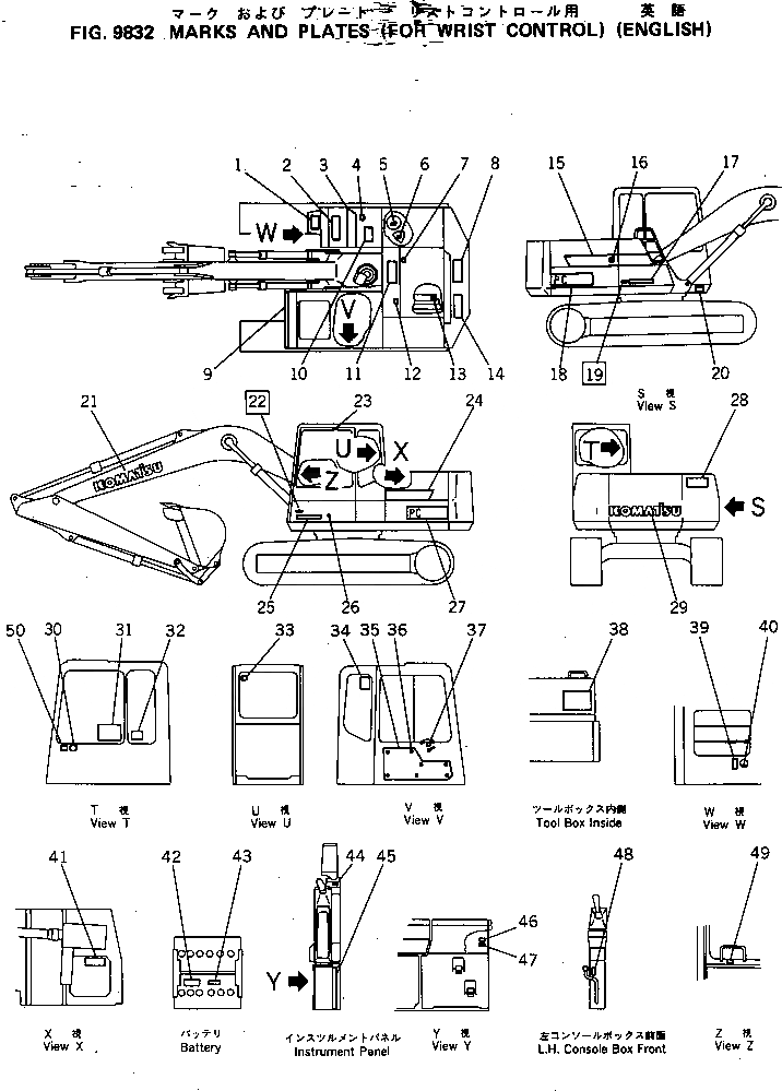 Схема запчастей Komatsu PC100-5 - МАРКИРОВКА (ДЛЯ WRIST РЫЧАГ УПРАВЛ-Я) (АНГЛ.) МАРКИРОВКА¤ ИНСТРУМЕНТ И РЕМКОМПЛЕКТЫ