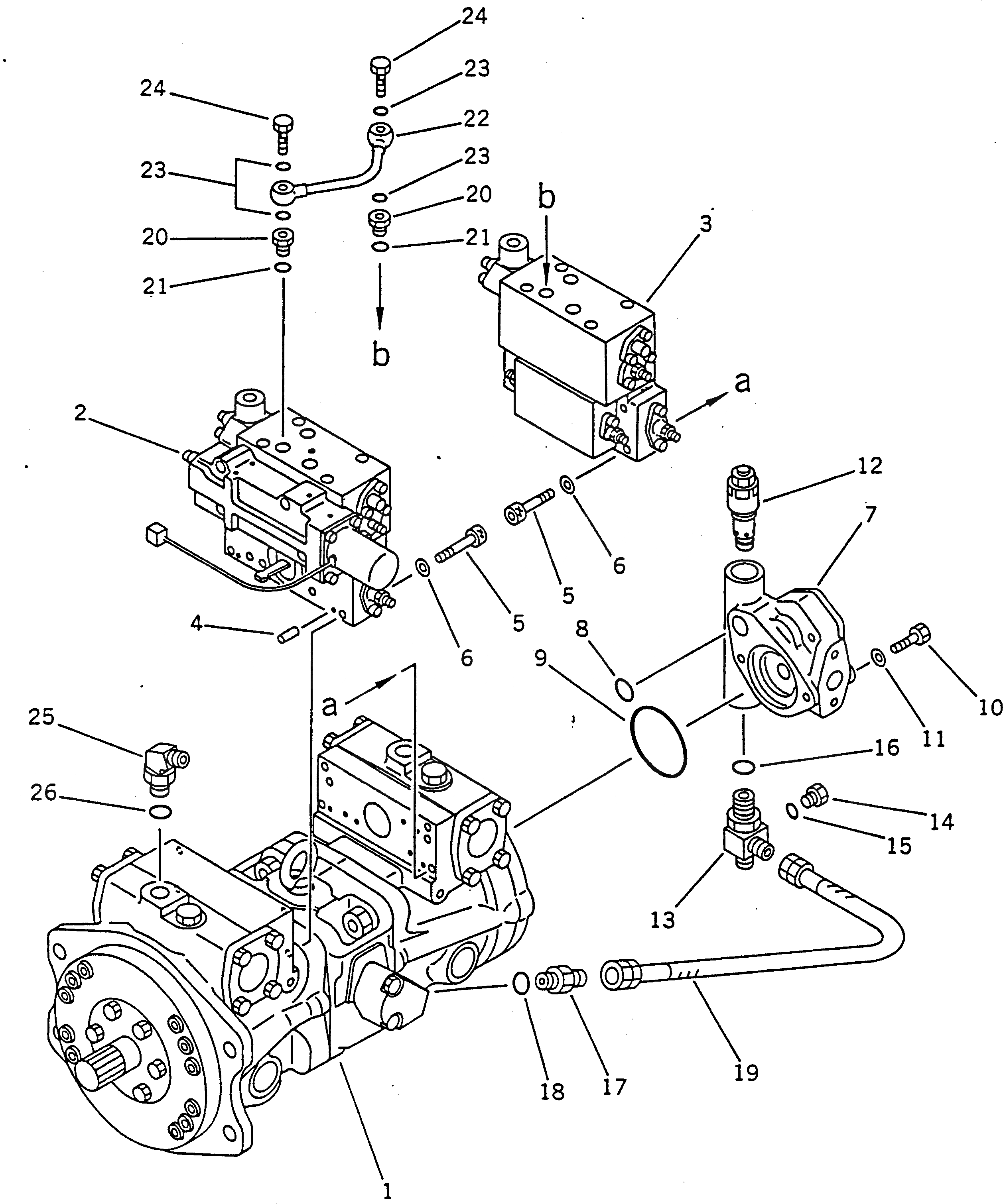 Схема запчастей Komatsu PC100-5 - ГИДР. НАСОС. (БЛОК) (/) УПРАВЛ-Е РАБОЧИМ ОБОРУДОВАНИЕМ