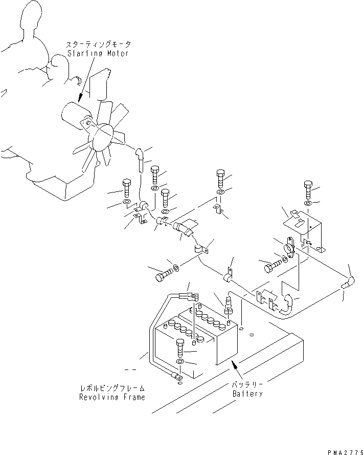 Схема запчастей Komatsu PC100-6 - ЭЛЕКТРОПРОВОДКА (ПРОВОДКА СТАРТЕРА)(№-) ЭЛЕКТРИКА