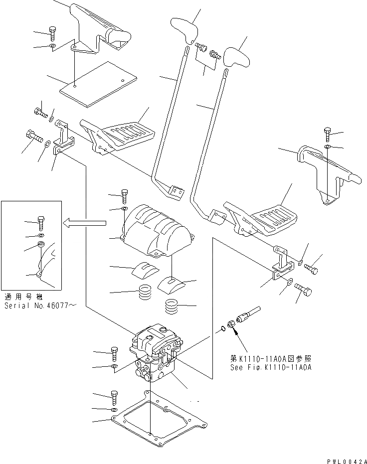 Схема запчастей Komatsu PC100-6 - ОСНОВН. КОНСТРУКЦИЯ (РЫЧАН УПРАВЛ-Я ХОДОМ)(№-) КАБИНА ОПЕРАТОРА И СИСТЕМА УПРАВЛЕНИЯ