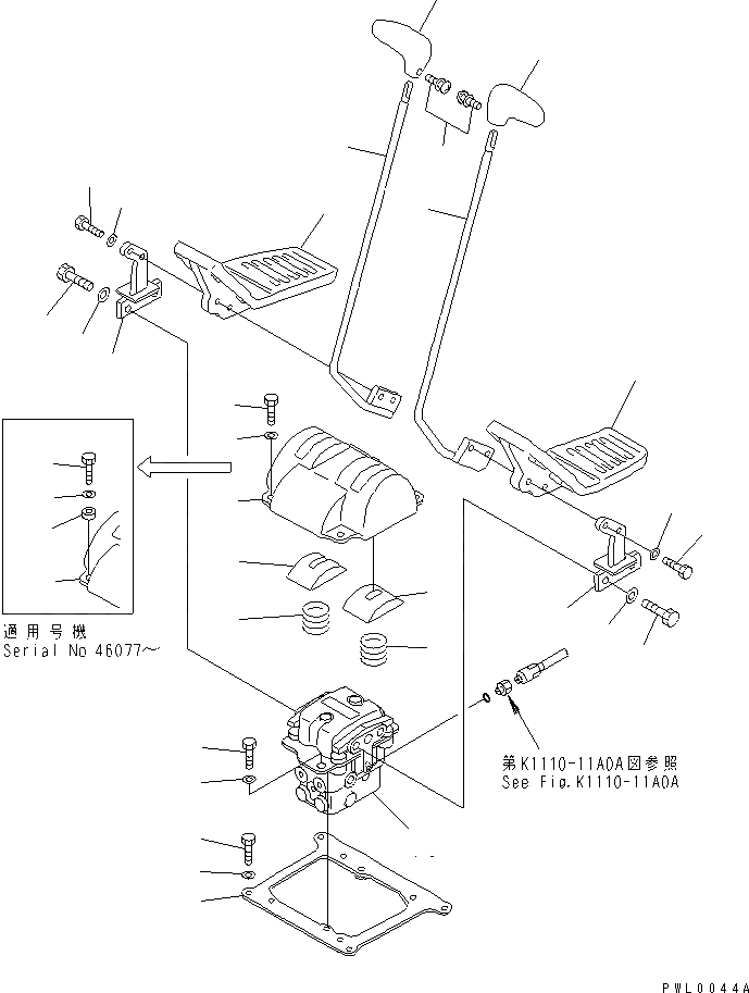 Схема запчастей Komatsu PC100-6 - ОСНОВН. КОНСТРУКЦИЯ (РЫЧАН УПРАВЛ-Я ХОДОМ) ( АКТУАТОР)(№-) КАБИНА ОПЕРАТОРА И СИСТЕМА УПРАВЛЕНИЯ