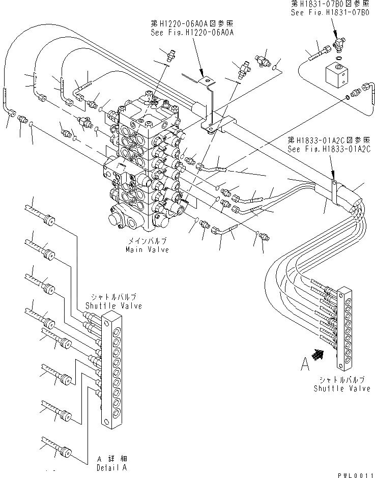 Схема запчастей Komatsu PC100-6 - КЛАПАН ТРУБЫ (ГЛАВН.)(№9-) ГИДРАВЛИКА