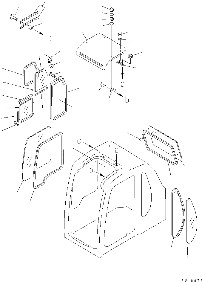 Схема запчастей Komatsu PC100-6 - КАБИНА (С ПРОЗРАЧН. КРЫША) (ОКНА И SEE THROUGH  КРЫША)(№-7) КАБИНА ОПЕРАТОРА И СИСТЕМА УПРАВЛЕНИЯ