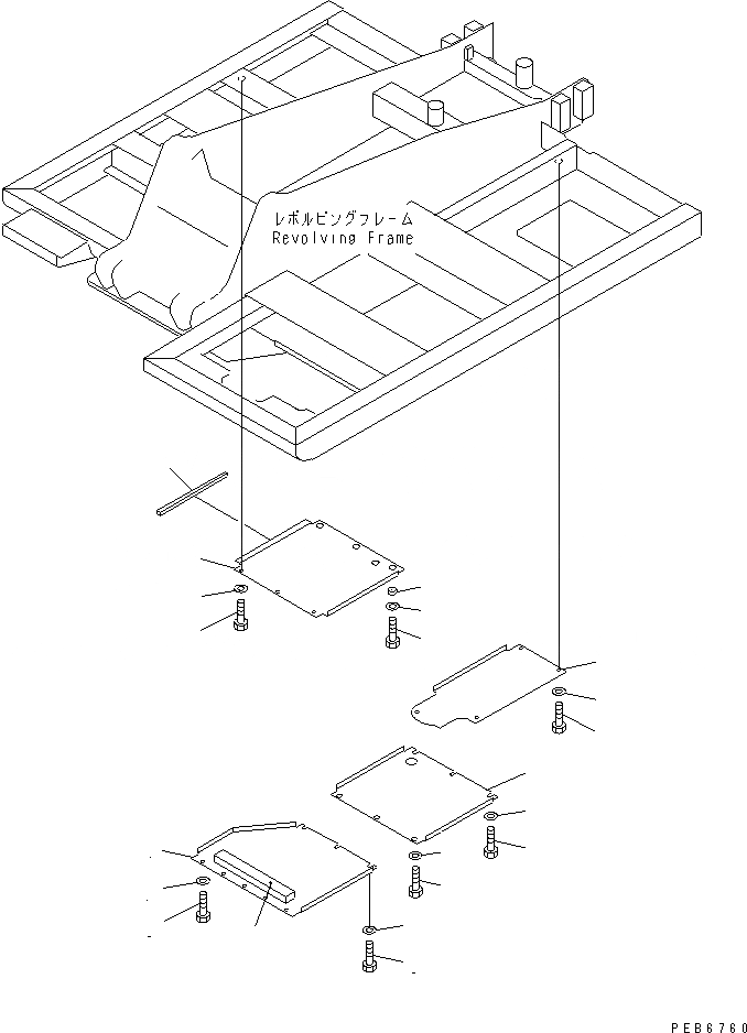 Схема запчастей Komatsu PC100-6 - НИЖН. КРЫШКА(№-) ЧАСТИ КОРПУСА