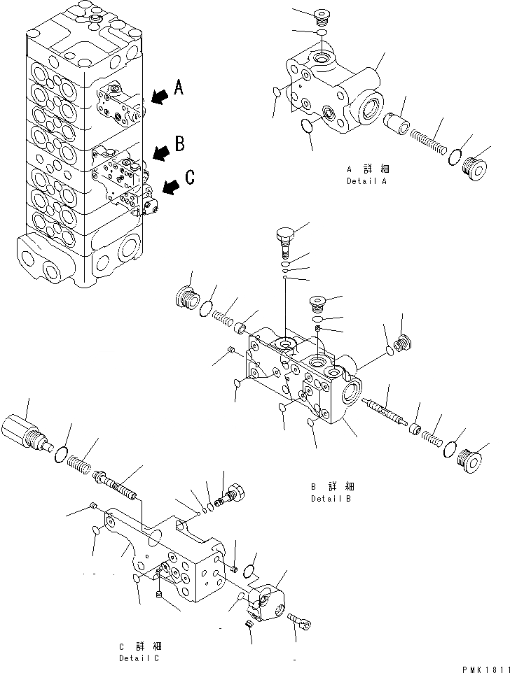 Схема запчастей Komatsu PC100-6 - ОСНОВН. КЛАПАН (8-КЛАПАН) (9/) (HALF И HALF ПОТОК)(№-) ОСНОВН. КОМПОНЕНТЫ И РЕМКОМПЛЕКТЫ