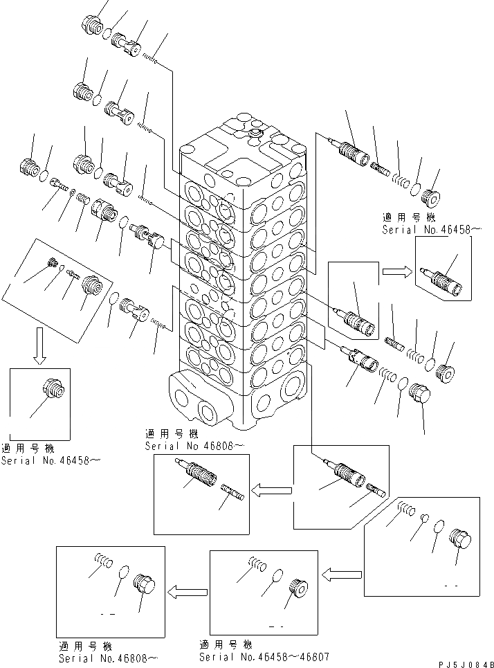 Схема запчастей Komatsu PC100-6E - ОСНОВН. КЛАПАН (8-КЛАПАН) (/)(№-) ОСНОВН. КОМПОНЕНТЫ И РЕМКОМПЛЕКТЫ