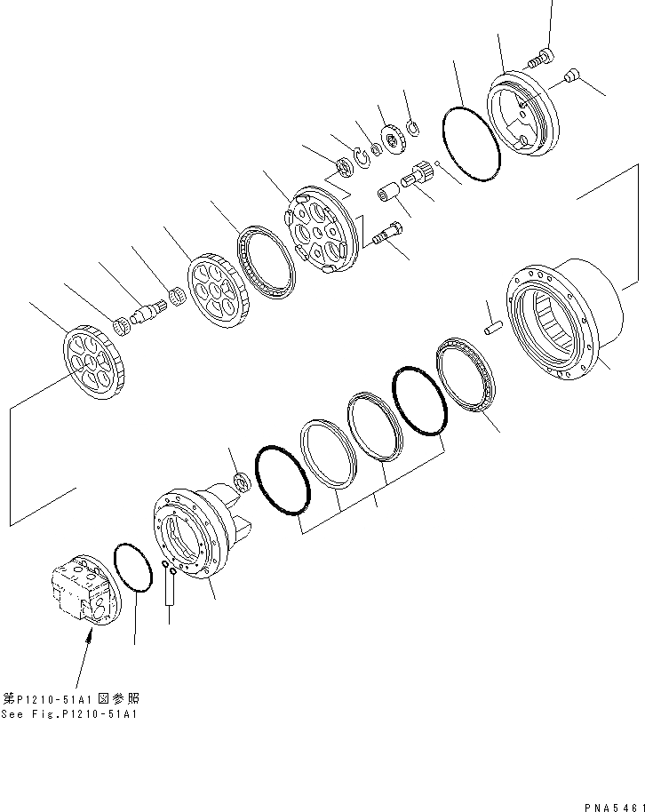 Схема запчастей Komatsu PC100-6S - ХОД MTOR (КОНЕЧНАЯ ПЕРЕДАЧА В СБОРЕ) (GM8VL ТИП)(№-) ОСНОВН. КОМПОНЕНТЫ И РЕМКОМПЛЕКТЫ