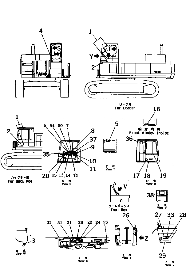 Схема запчастей Komatsu PC1000-1 - МАРКИРОВКА (КАБИНА ) (ДЛЯ США И CANADA)(№7-) МАРКИРОВКА¤ ИНСТРУМЕНТ И РЕМКОМПЛЕКТЫ