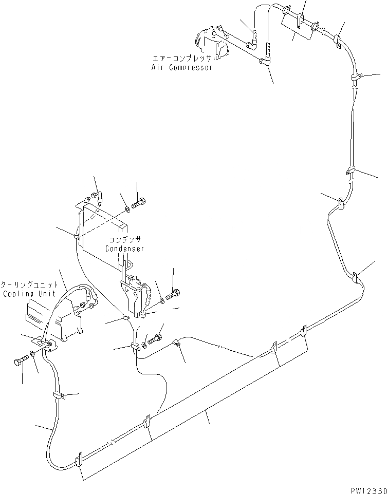 Схема запчастей Komatsu PC1000-1 - КОНДИЦ. ВОЗДУХА (ОХЛАДИТЕЛЬ ЛИНИЯ) ЧАСТИ КОРПУСА