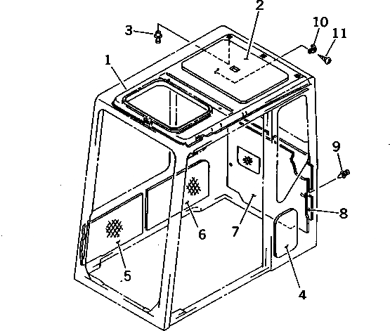 Схема запчастей Komatsu PC1000SP-1 - ВЫС. КРЕПЛЕНИЕ КАБИНА (ЗАДН. ОКНА ЖЕСТК.) (С ПРАВ.  ОКНА ЧАСТИ КОРПУСА) (/9)(№-) ЧАСТИ КОРПУСА