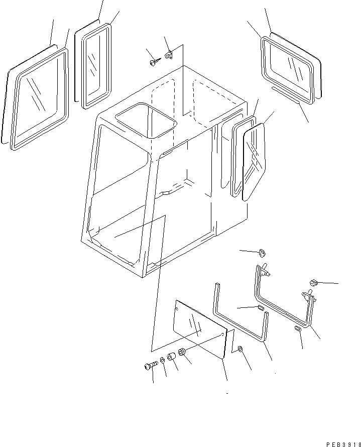 Схема запчастей Komatsu PC1000SE-1 - НИЖН. КРЕПЛЕНИЕ КАБИНА (ПРАВ. И ЗАДН. ОКНА ЖЕСТК.) (/9)(№7-) ЧАСТИ КОРПУСА