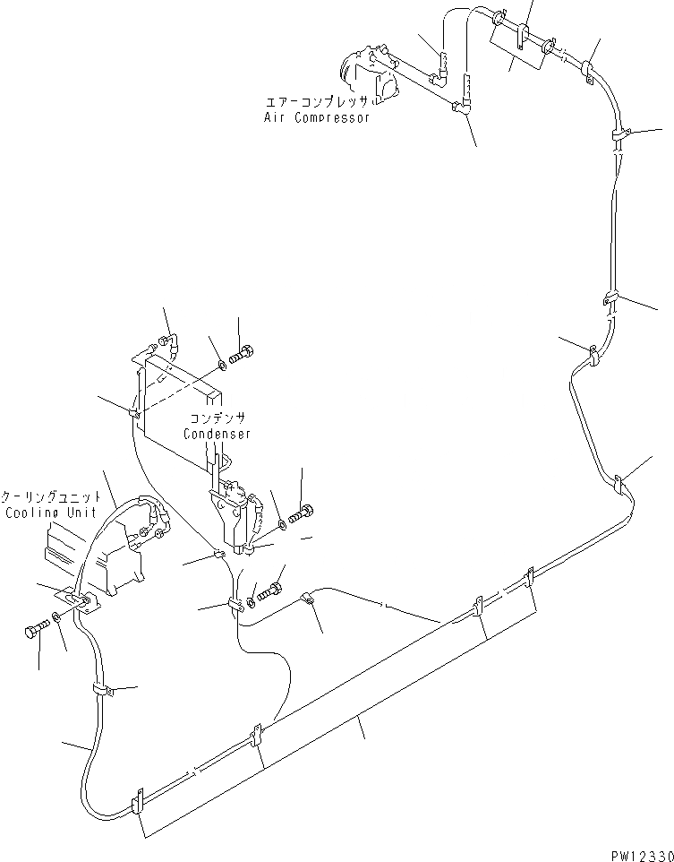 Схема запчастей Komatsu PC1000SE-1 - КОНДИЦ. ВОЗДУХА (ОХЛАДИТЕЛЬ ЛИНИЯ) ЧАСТИ КОРПУСА