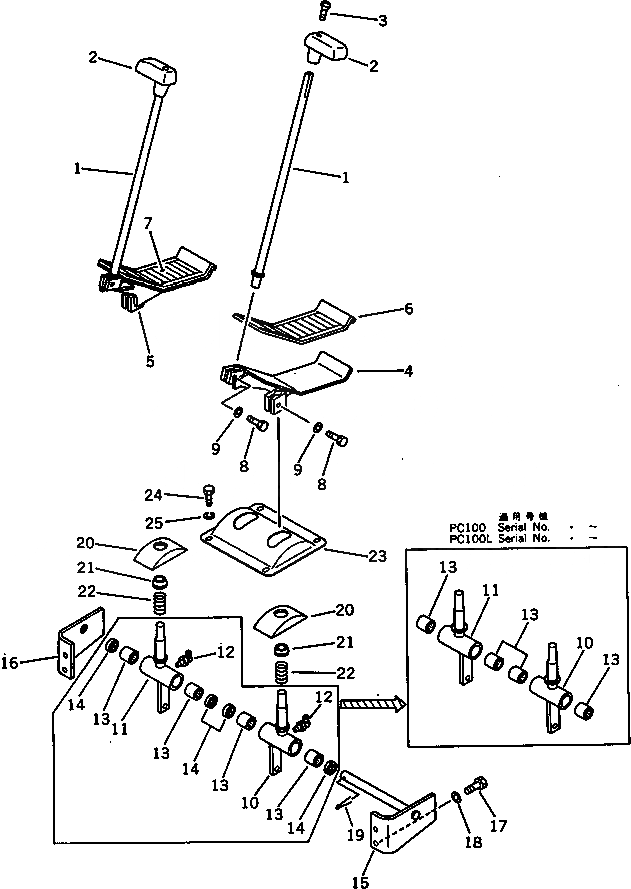 Схема запчастей Komatsu PC100L-3 - РЫЧАГ УПРАВЛ-Я ХОДОМ И ПЕДАЛЬ (ДЛЯ УДЛИНН. РЫЧАГ УПРАВЛ-Е)(№-) ПОВОРОТН. И СИСТЕМА УПРАВЛЕНИЯ