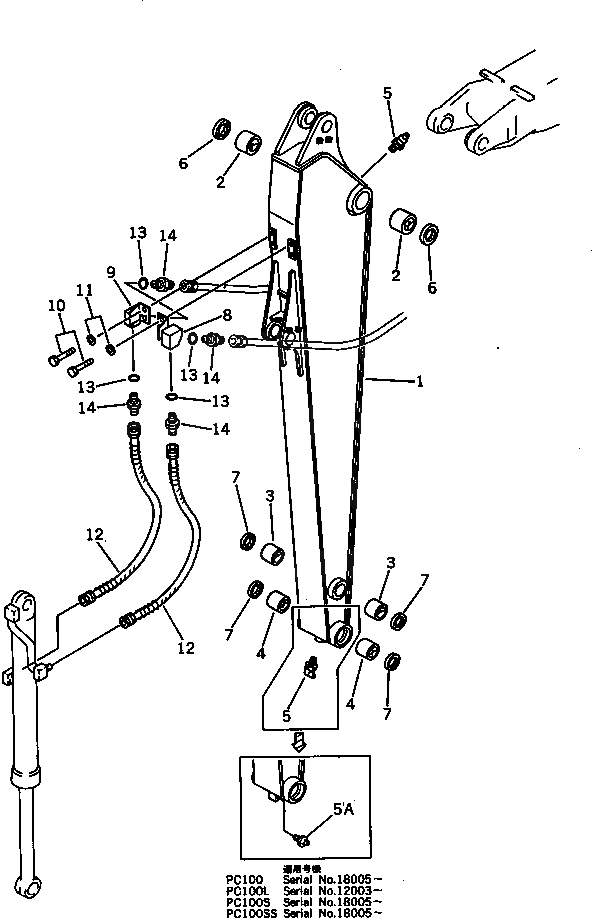 Схема запчастей Komatsu PC100L-3 - УДЛИНН. РУКОЯТЬ(№-7) РАБОЧЕЕ ОБОРУДОВАНИЕ