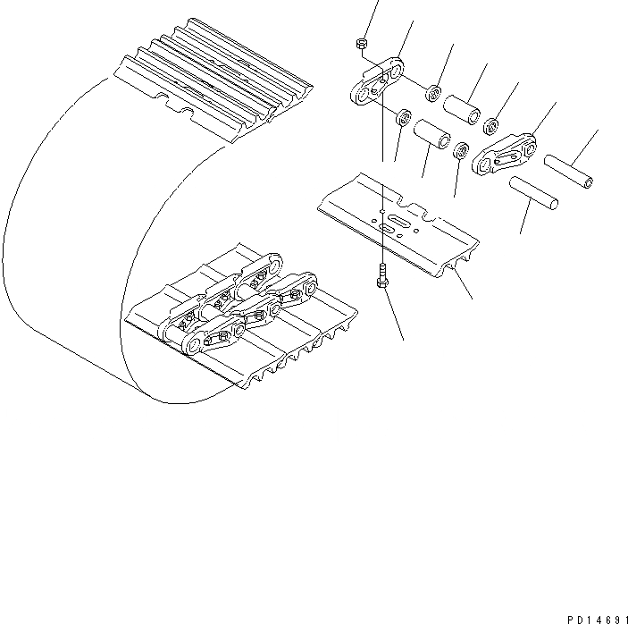Схема запчастей Komatsu PC100L-5 - ГУСЕНИЦЫ (ТРОЙНОЙ ГРУНТОЗАЦЕП. С ОТВЕРСТИЯМИ) ХОДОВАЯ