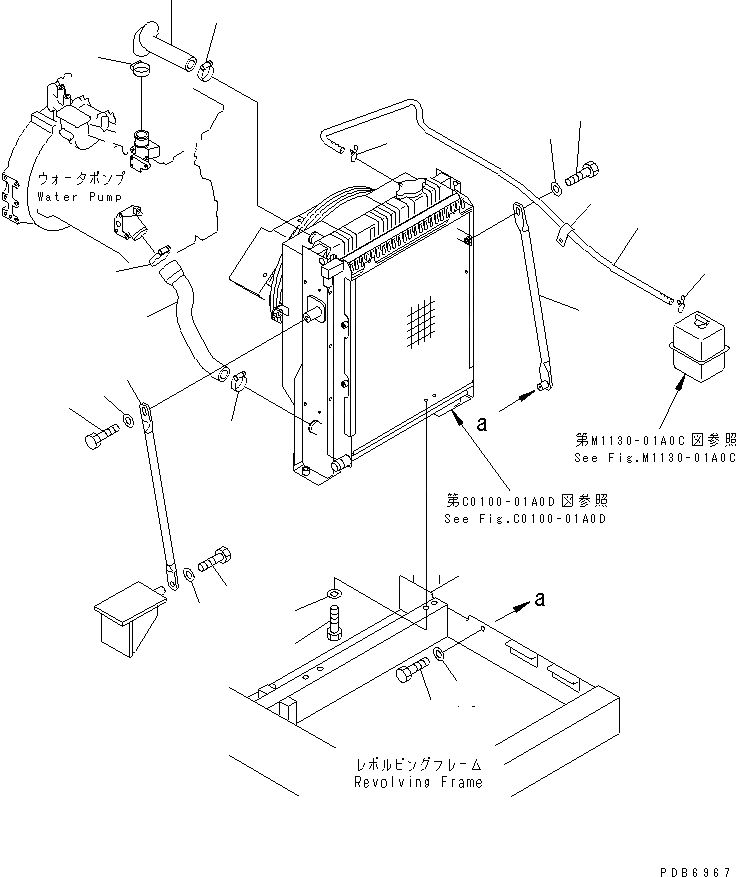 Схема запчастей Komatsu PC100L-6 - ОХЛАЖД-Е (ТРУБЫ И КРЕПЛЕНИЕ)(№-) СИСТЕМА ОХЛАЖДЕНИЯ