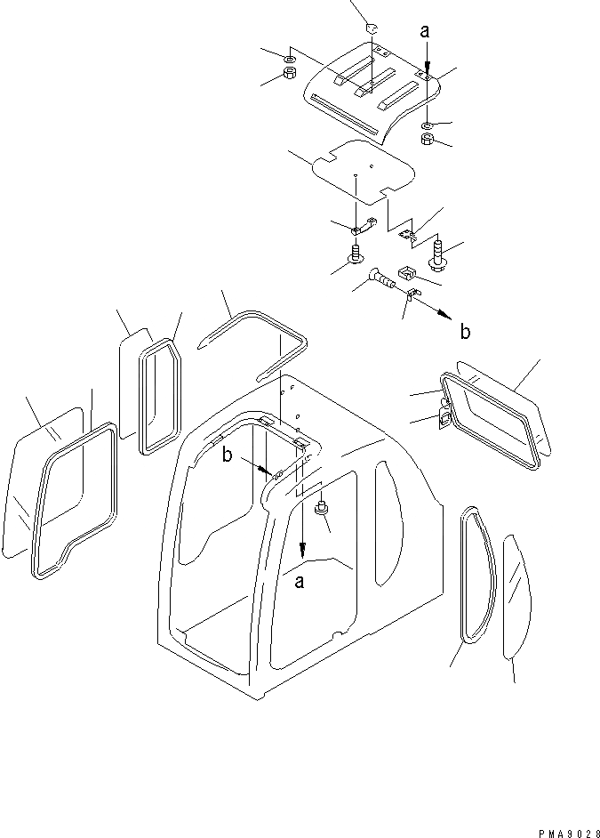 Схема запчастей Komatsu PC100N-6 - КАБИНА (ОКНА И ВЕНТИЛЯТОР В КРЫШЕ)(№-9) КАБИНА ОПЕРАТОРА И СИСТЕМА УПРАВЛЕНИЯ