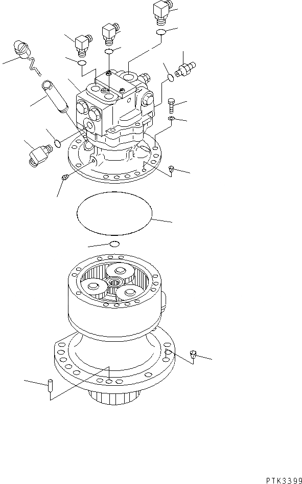 Схема запчастей Komatsu PC100N-6 - МЕХАНИЗМ ПОВОРОТА (МОТОР ПОВОРОТА И ПАТРУБОК)(№9-) ПОВОРОТН. КРУГ И КОМПОНЕНТЫ