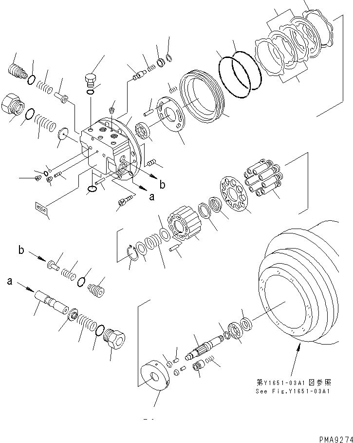 Схема запчастей Komatsu PC100N-6 - ХОД MTOR (/) (ВНУТР. ЧАСТИ) ОСНОВН. КОМПОНЕНТЫ И РЕМКОМПЛЕКТЫ