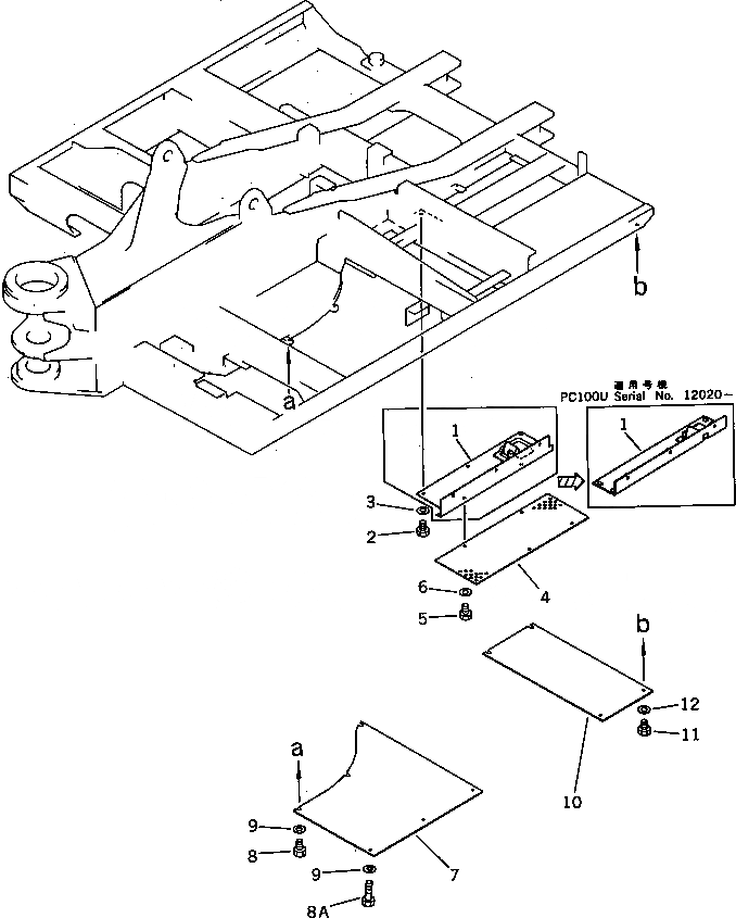 Схема запчастей Komatsu PC100US-3 - MACHINERY ОБСТАНОВКА (/) ЧАСТИ КОРПУСА