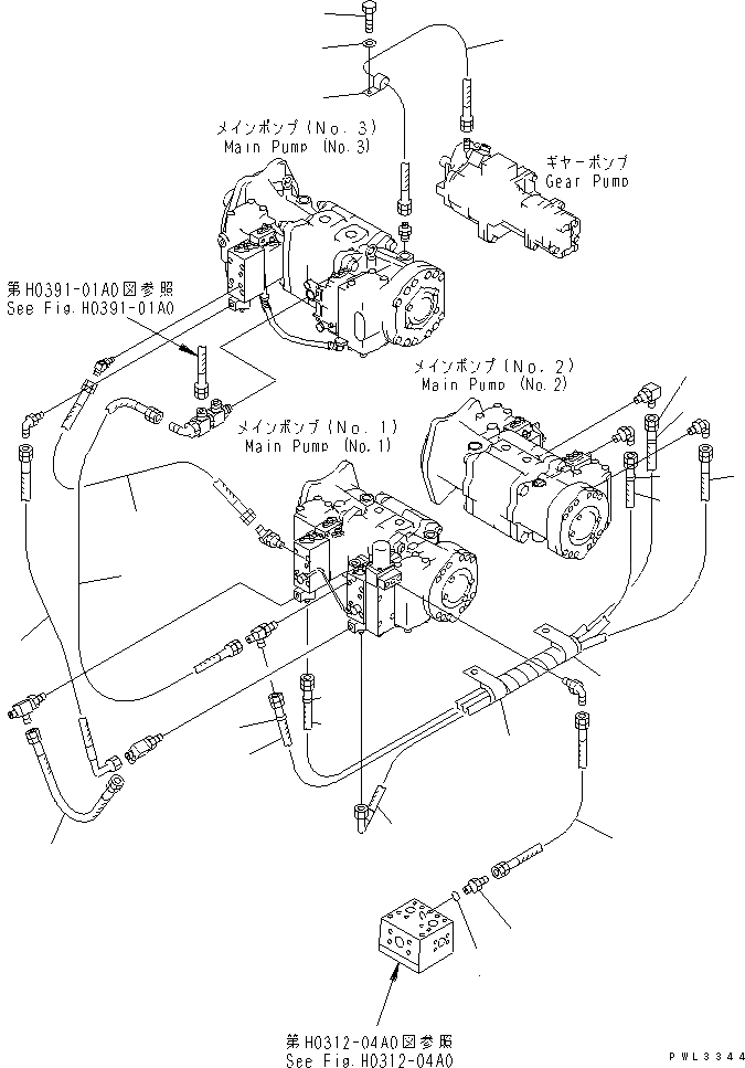 Схема запчастей Komatsu PC1100-6 - O.L.S.S. ЛИНИИ (ОСНОВН. НАСОС) (ХОЛОДН. WEATER A СПЕЦ-Я.) ГИДРАВЛИКА