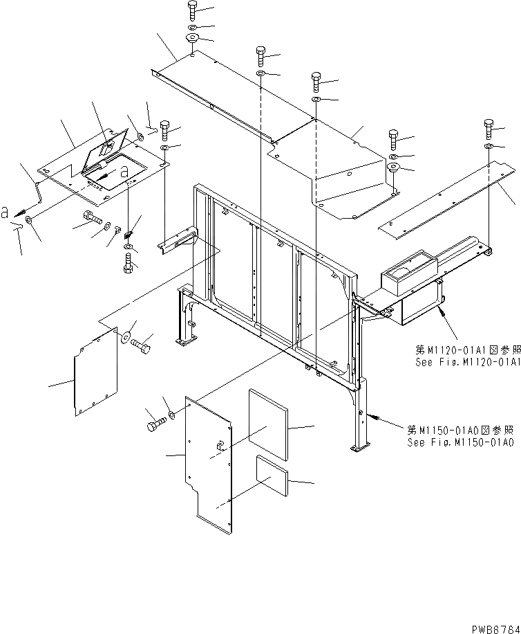 Схема запчастей Komatsu PC1100-6 - КРЫШКА(КАБИНА) (TROPICAL WEATHER СПЕЦ-Я.) ЧАСТИ КОРПУСА