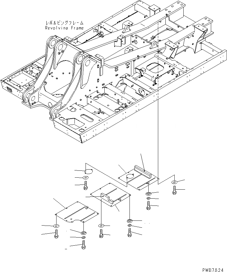 Схема запчастей Komatsu PC1100-6 - НИЖН. КРЫШКА (ОСНОВНАЯ РАМА) (ДЕКА¤ ПРАВ.) ЧАСТИ КОРПУСА