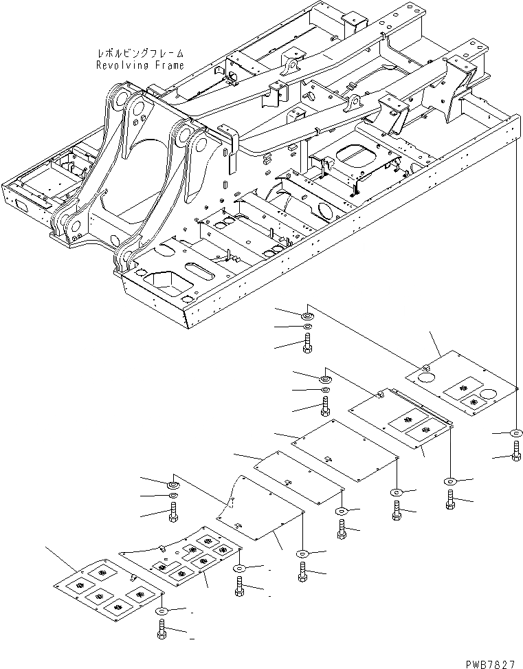 Схема запчастей Komatsu PC1100-6 - НИЖН. КРЫШКА (УСИЛ.) (ОСНОВНАЯ РАМА) (ДЕКА¤ ЛЕВ.)(№-) ЧАСТИ КОРПУСА