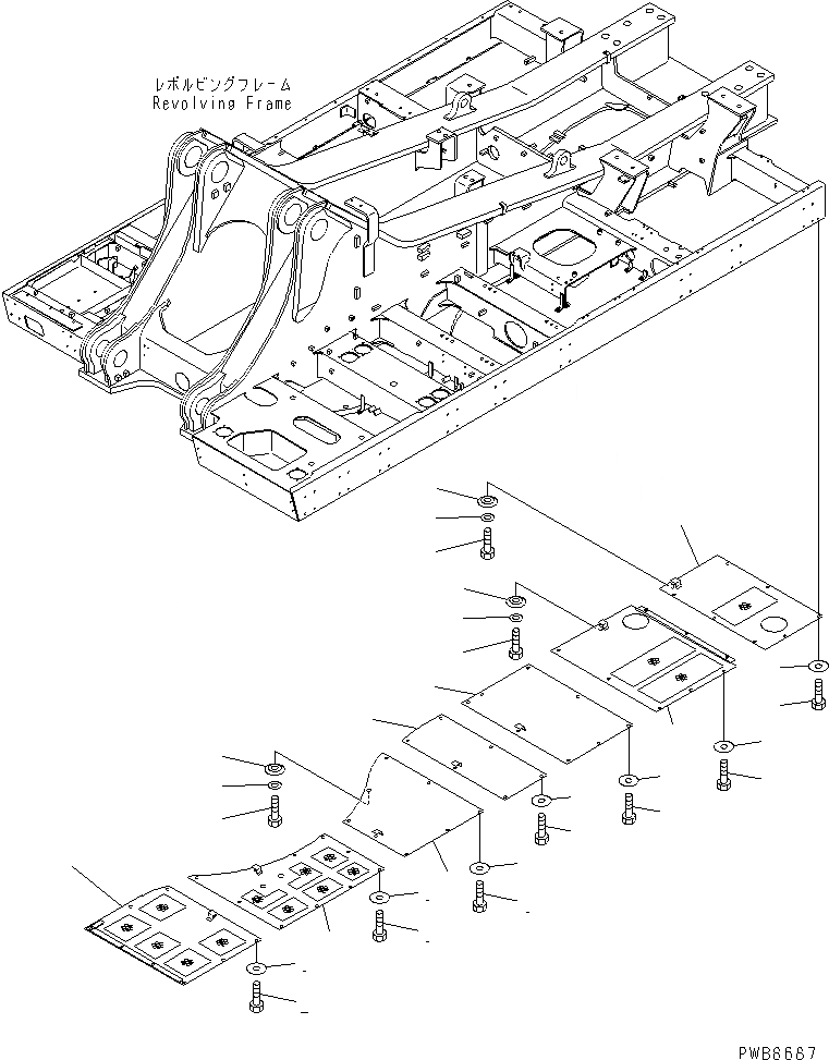 Схема запчастей Komatsu PC1100-6 - НИЖН. КРЫШКА (УСИЛ.) (ОСНОВНАЯ РАМА) (ДЕКА¤ ЛЕВ.)(№-) ЧАСТИ КОРПУСА