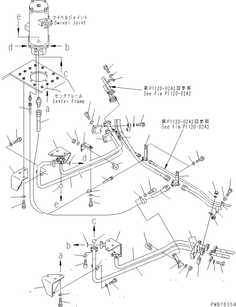 Схема запчастей Komatsu PC1100-6 - ГИДРОЛИНИЯ ХОДА(ЦЕНТР. РАМА) (TROPICAL WEATHER СПЕЦ-Я.) НИЖНЯЯ ГИДРОЛИНИЯ И ЛИНИЯ ХОДА