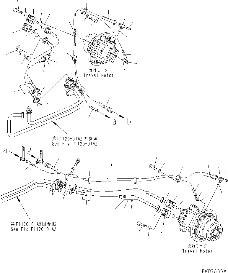 Схема запчастей Komatsu PC1100-6 - ГИДРОЛИНИЯ ХОДА(МОТОР ) (TROPICAL WEATHER СПЕЦ-Я.) НИЖНЯЯ ГИДРОЛИНИЯ И ЛИНИЯ ХОДА