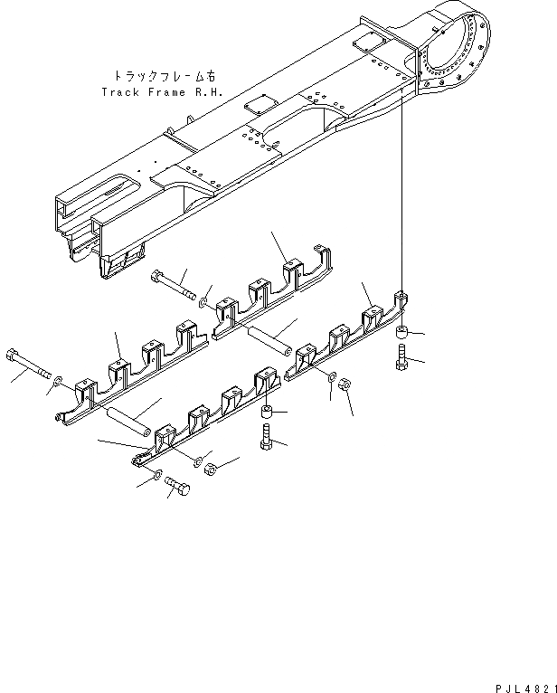 Схема запчастей Komatsu PC1100-6 - ГУСЕНИЧНАЯ РАМА (ОПОРНЫЙ КАТОК ПОЛН. ЗАЩИТА) (ПРАВ.)(№-) ХОДОВАЯ